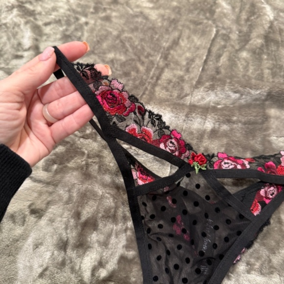 New! For Love and Lemons Rosy Luella Lace floral dot Panty black 31292 - Picture 6 of 12